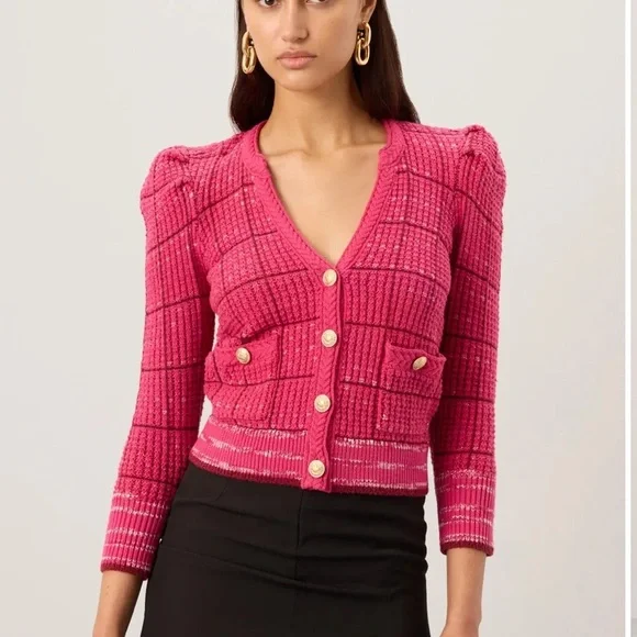 NWT L’Agence Jenni Cardigan Sweater Pink Multi L